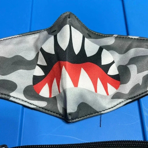 Camouflage shark monster kids face mask pouch Halloween - Picture 2 of 5